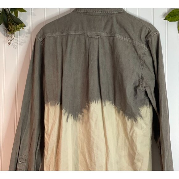 Levis Mens M Long Sleeve Button-Up Dip Dye Shirt Gray & Cream - Picture 6 of 15